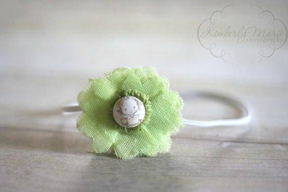 Spring Green Shabby Fabric Flower Headband - Beautiful Photo Props