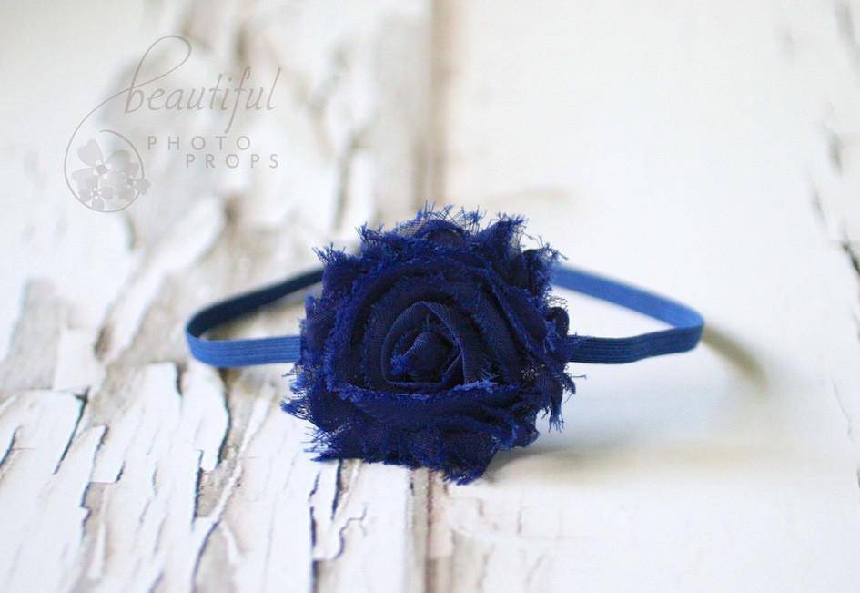 Cobalt Blue Chiffon Flower Headband - Beautiful Photo Props