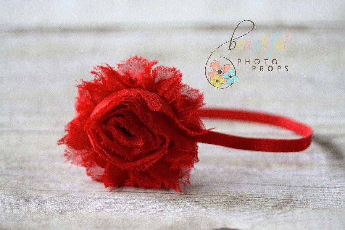 Red Chiffon Flower Headband - Beautiful Photo Props