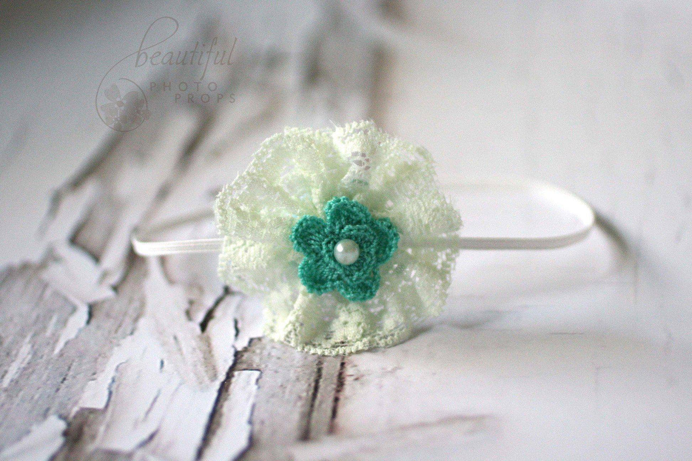 Mint and Green Lace Flower Headband - Beautiful Photo Props