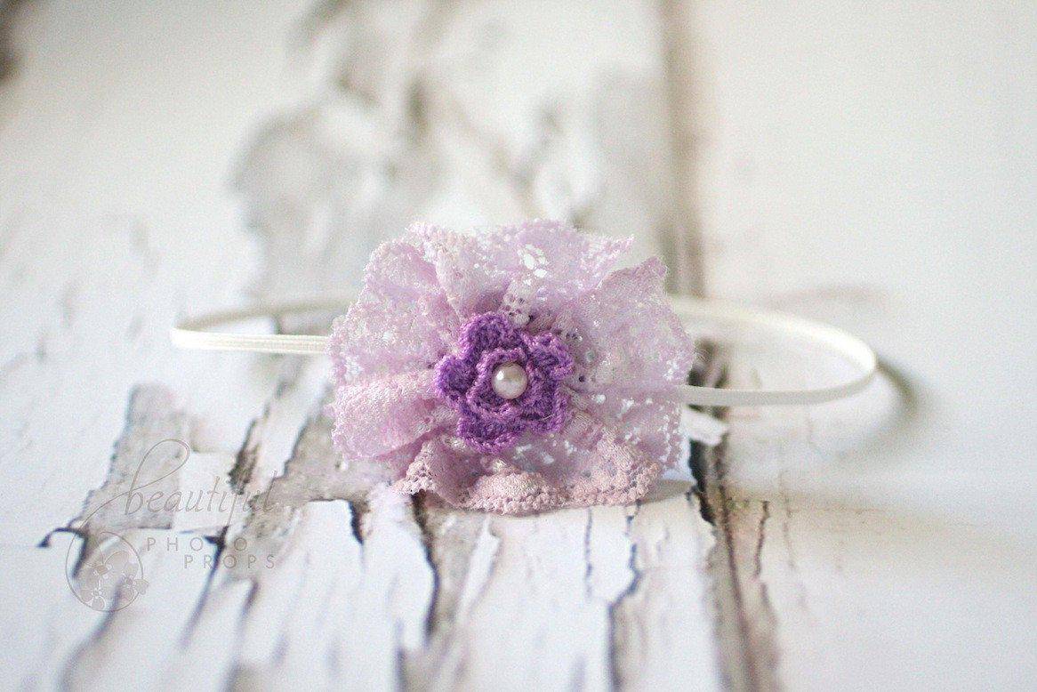 Lavender and Purple Lace Flower Headband - Beautiful Photo Props