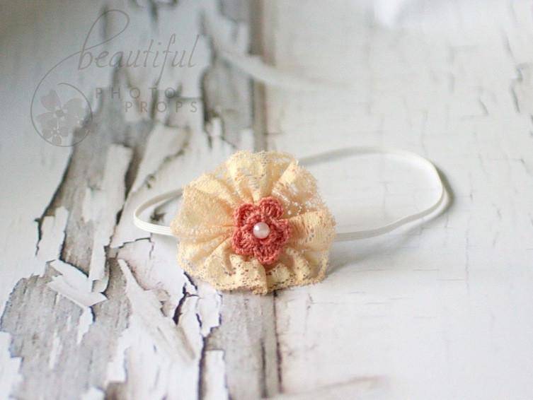 Peach and Coral Lace Flower Headband - Beautiful Photo Props