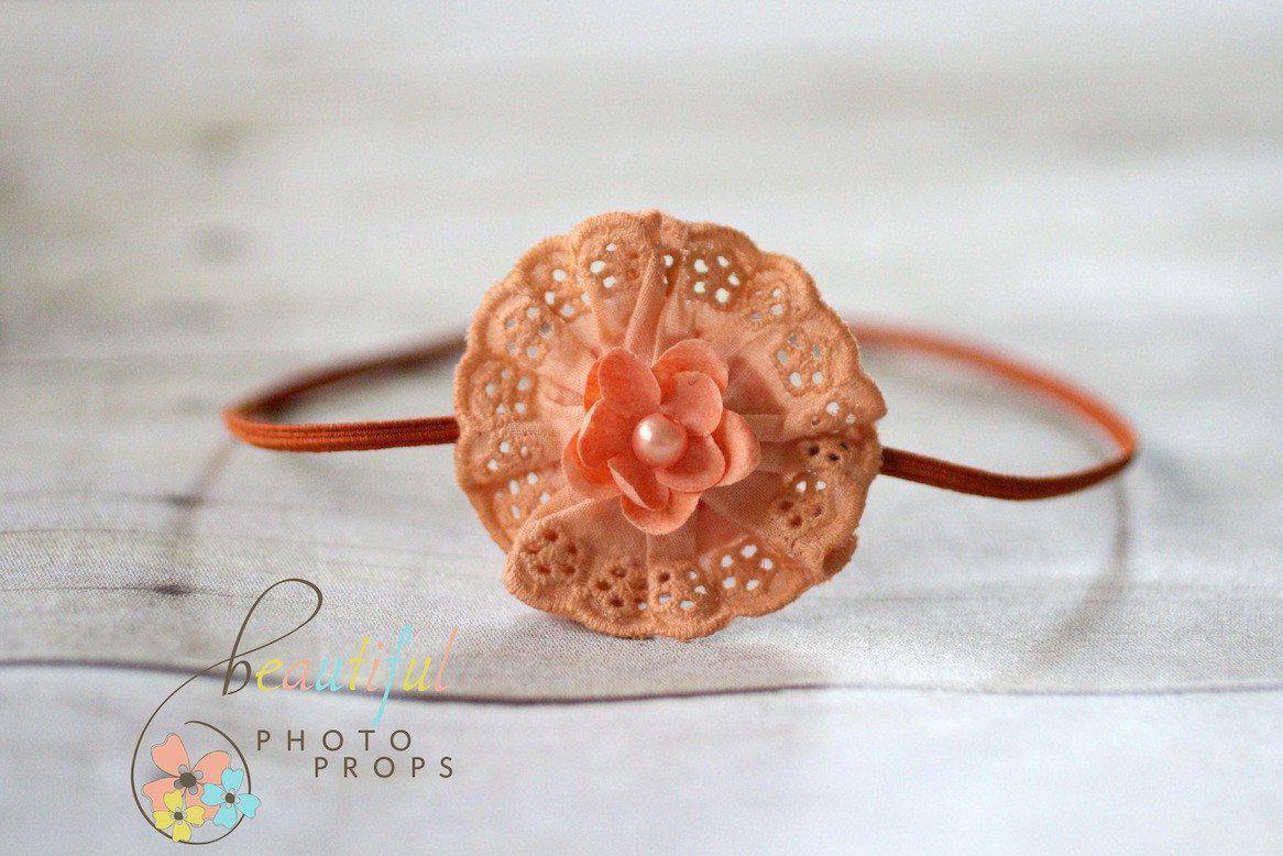 Orange Eyelet Flower Headband - Beautiful Photo Props