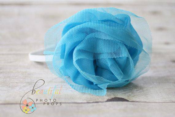 Large Aqua Blue Rose Flower Headband - Beautiful Photo Props