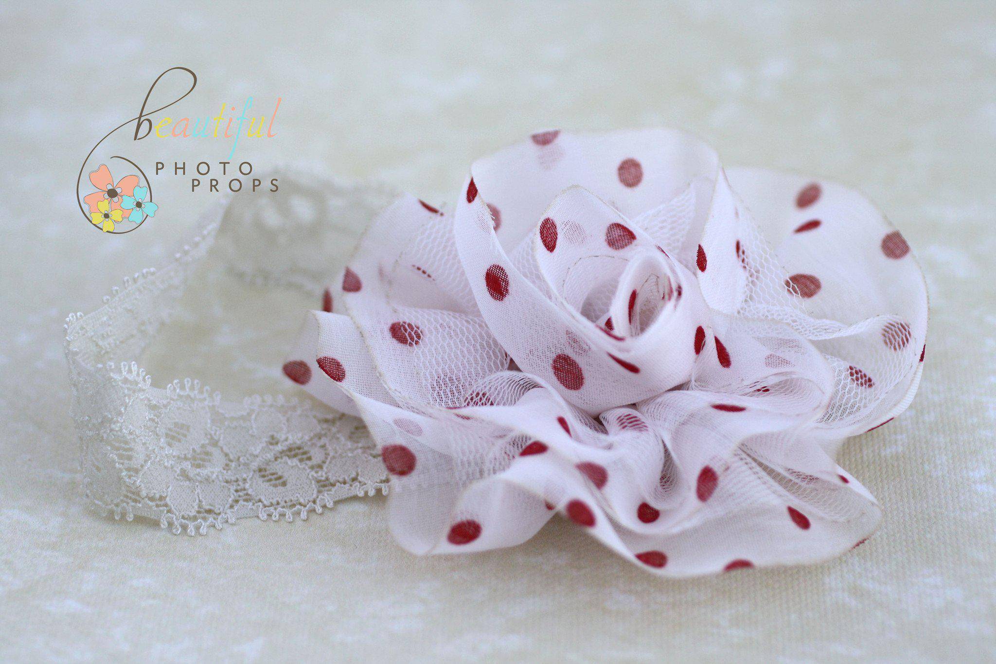 Red White Polka Dot Flower Headband – Beautiful Photo Props