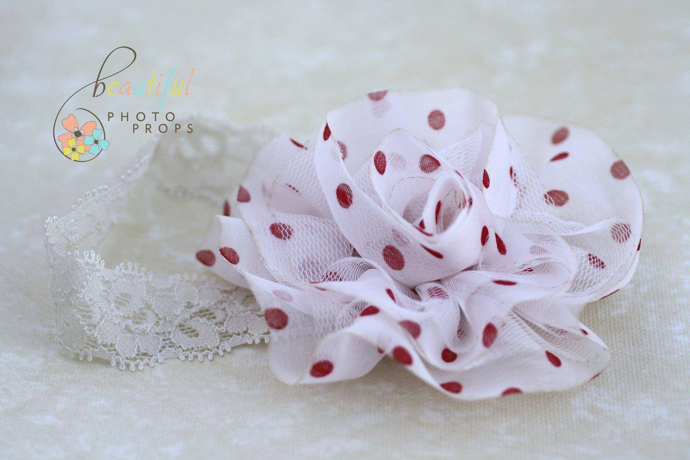 Red White Polka Dot Flower Headband - Beautiful Photo Props