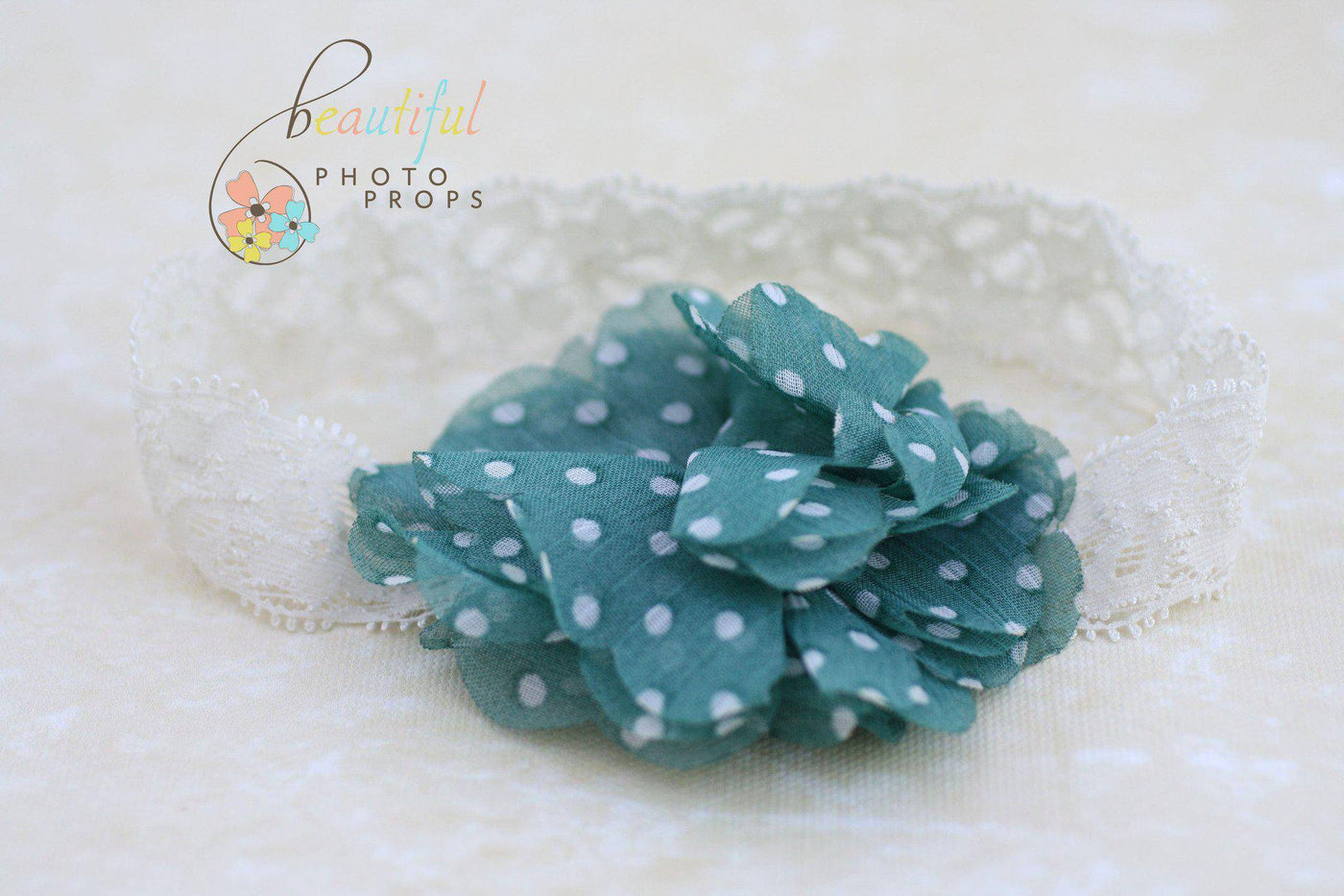 Aqua White Polka Dot Flower Headband - Beautiful Photo Props