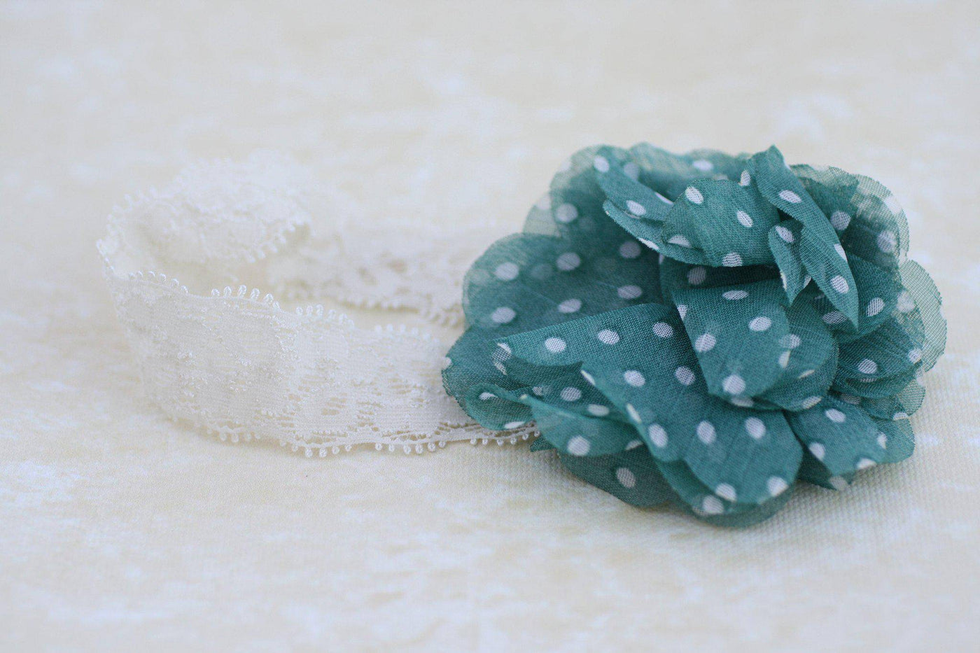 Aqua White Polka Dot Flower Headband - Beautiful Photo Props