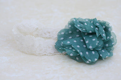 Aqua White Polka Dot Flower Headband - Beautiful Photo Props