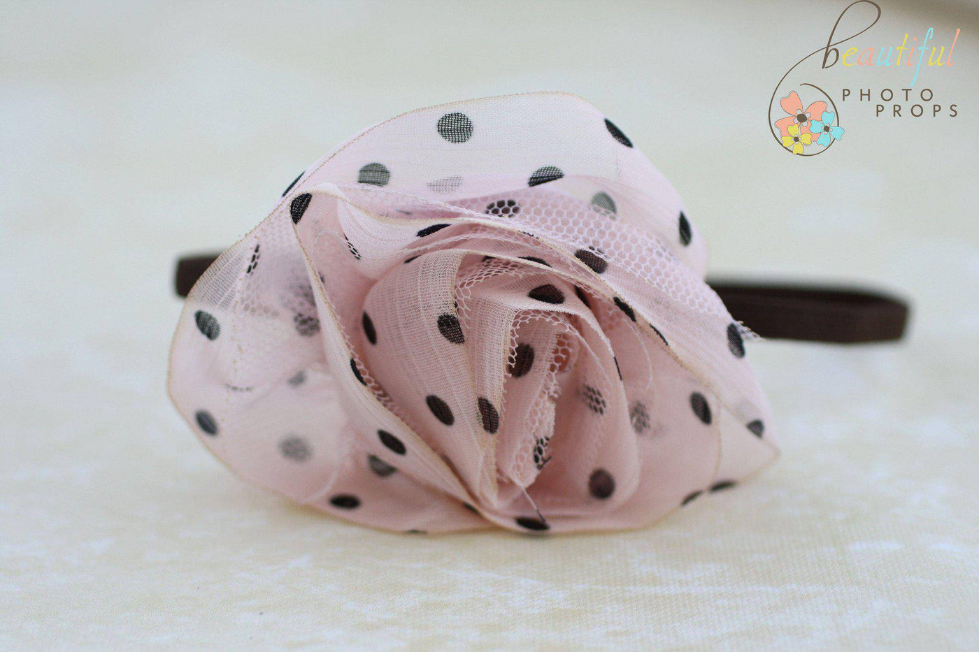 Pink Brown Polka Dot Flower Headband - Beautiful Photo Props