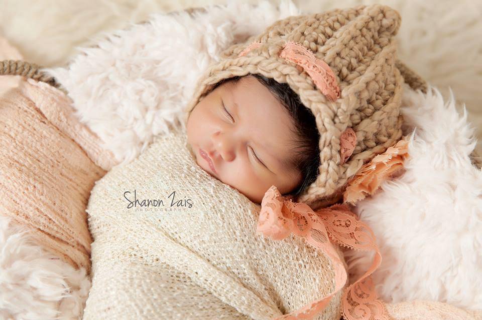 Lacey Flower Bonnet Hat in Beige and Peach - Beautiful Photo Props
