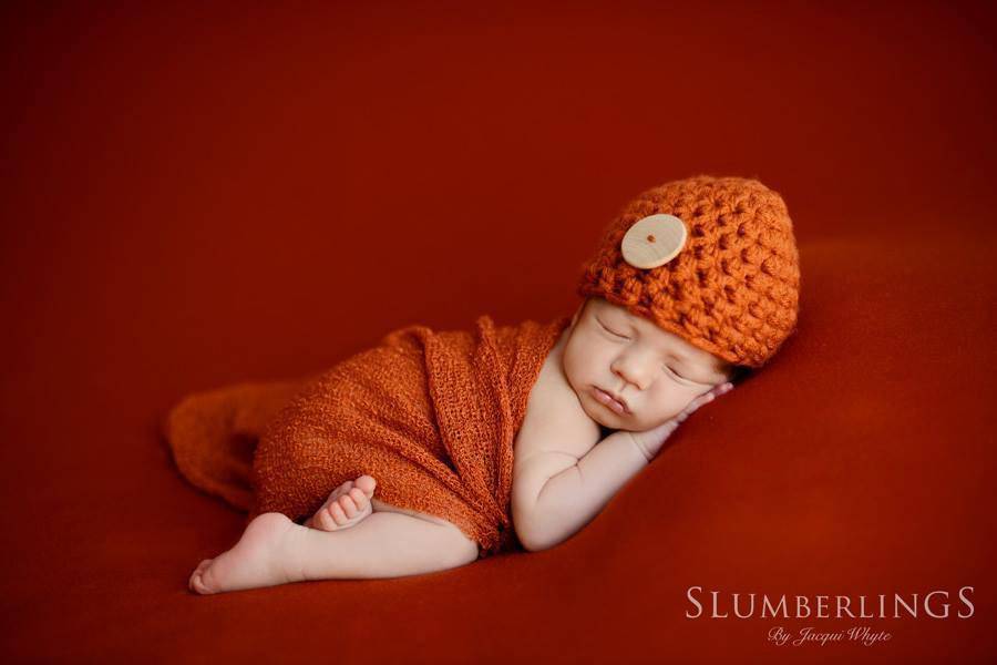 Pumpkin Orange Button Beanie Hat - Beautiful Photo Props