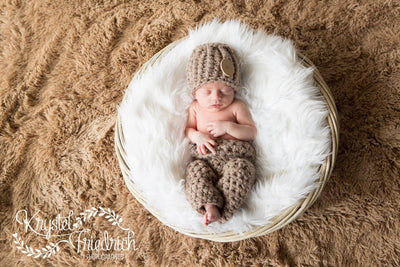 Heather Brown Newborn Pants and Hat Set - Beautiful Photo Props