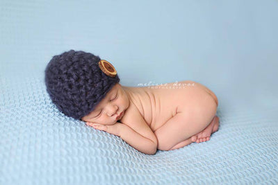 Fuzzy Blue Newborn Button Hat - Beautiful Photo Props