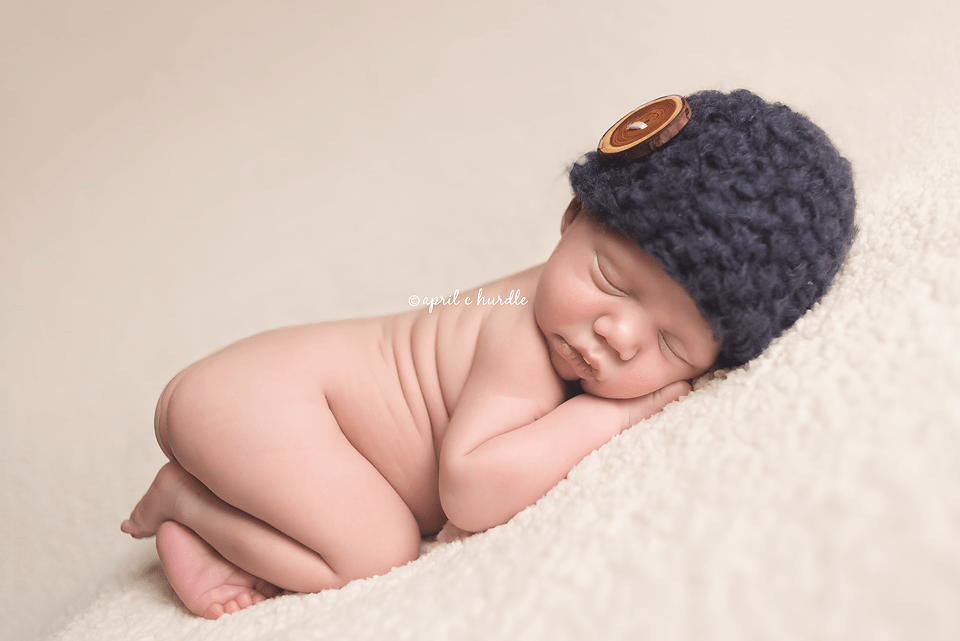 Fuzzy Blue Newborn Button Hat - Beautiful Photo Props
