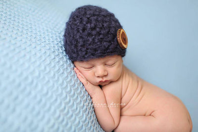 Fuzzy Blue Newborn Button Hat - Beautiful Photo Props