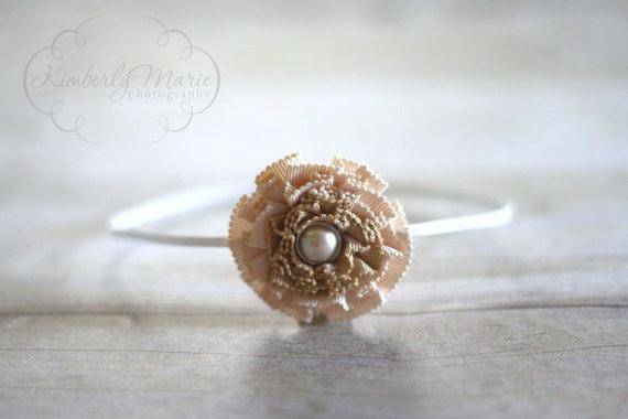 Tan Brown Fabric Newborn Headband - Beautiful Photo Props