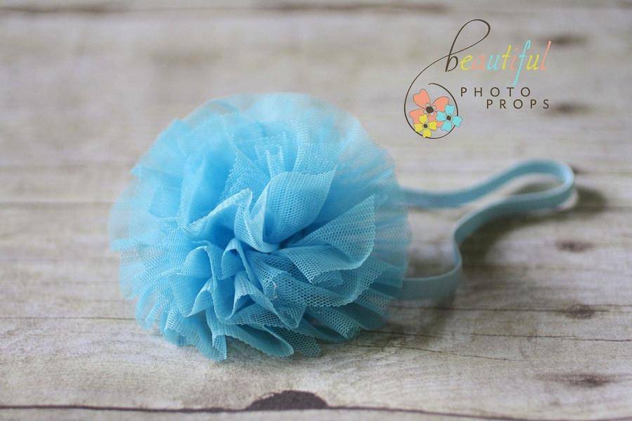 Blue Tulle Puff Flower Headband - Beautiful Photo Props
