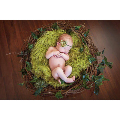 SET Olive Fur and Wood Branch Nest Owl Bird Photography Prop Newborn Baby Photo Prop - Beautiful Photo Props