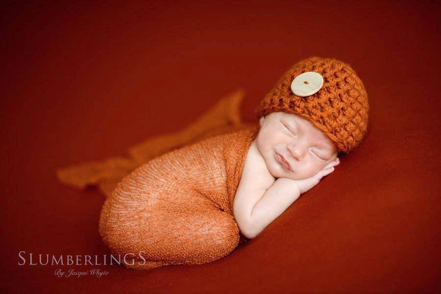 SET Pumpkin Orange Button Beanie Hat and Stretch Knit Wrap - Beautiful Photo Props