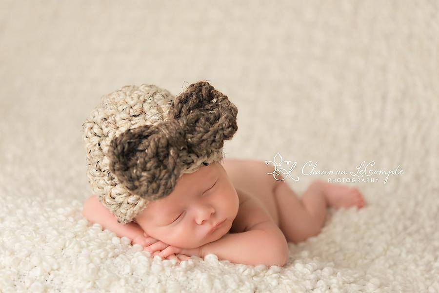 SET Oatmeal Barley Bow Hat and Natural Tan Stretch Knit Wrap - Beautiful Photo Props