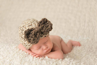 SET Oatmeal Barley Bow Hat and Natural Tan Stretch Knit Wrap - Beautiful Photo Props