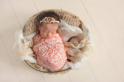 Peach and Cream Floral Stretch Lace Baby Wrap - Beautiful Photo Props