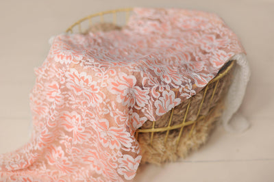 Peach and Cream Floral Stretch Lace Baby Wrap - Beautiful Photo Props