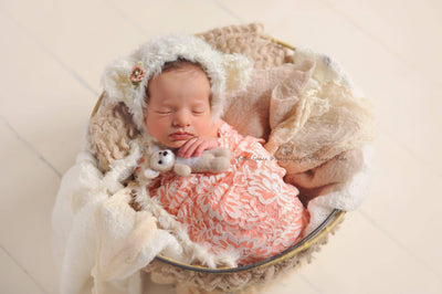 Peach and Cream Floral Stretch Lace Baby Wrap - Beautiful Photo Props