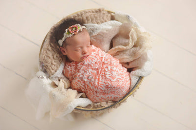 Peach and Cream Floral Stretch Lace Baby Wrap - Beautiful Photo Props