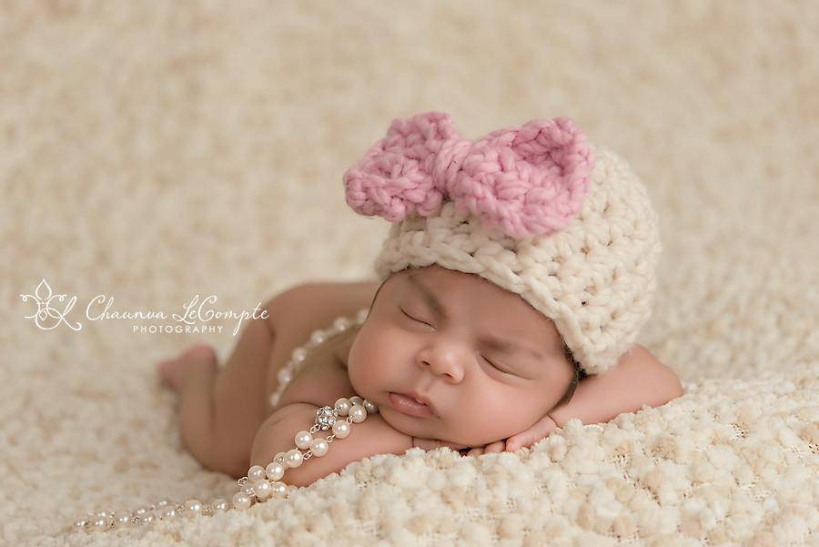 Newborn Bow Hat Cream Pink Photography Prop - Beautiful Photo Props