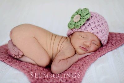 SET Pink Cotton Baby Flower Hat and Mongolian Faux Fur - Beautiful Photo Props
