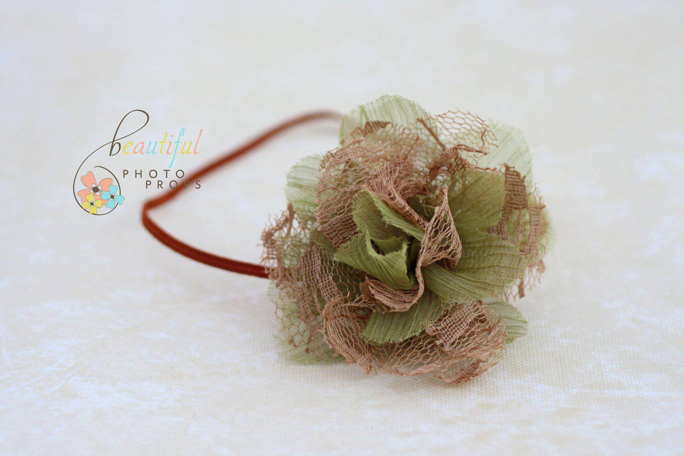 Olive Green and Brown Petals Flower Tulle Headband - Beautiful Photo Props