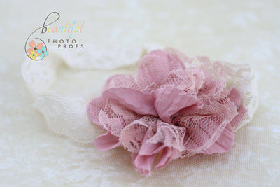 Rose Pink Petals Flower Lace Headband - Beautiful Photo Props
