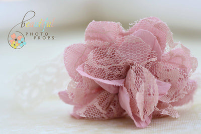 Rose Pink Petals Flower Lace Headband - Beautiful Photo Props