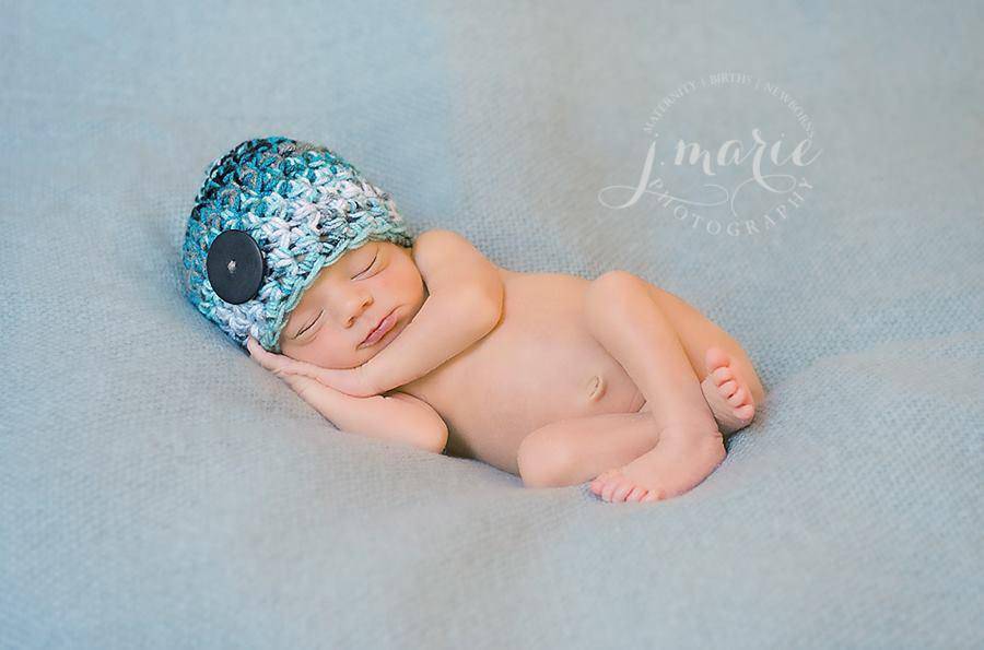 Newborn Button Hat Aqua Blue Black Gray White - Beautiful Photo Props