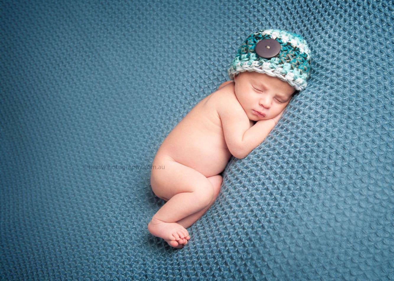 Newborn Button Hat Aqua Blue Black Gray White - Beautiful Photo Props