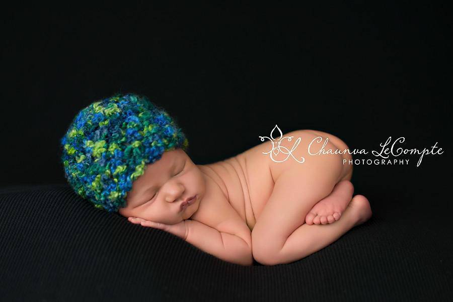 Lime Green Blue Newborn Beanie Hat - Beautiful Photo Props