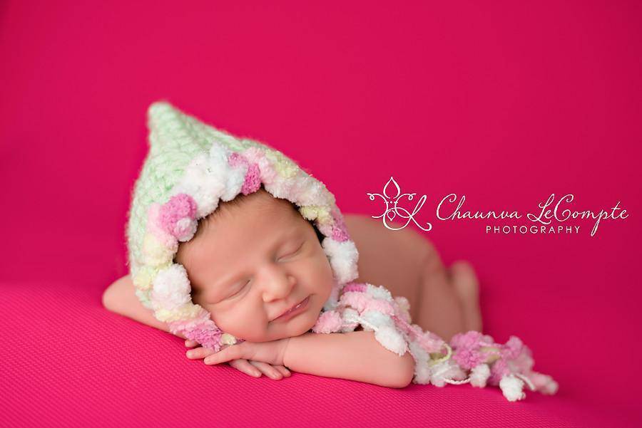 Mint Green Pink White Yellow Newborn Bonnet Hat Pom Pom - Beautiful Photo Props