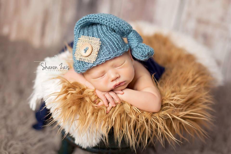 Dusty Blue Knit Newborn Pixie Slouch Hat - Beautiful Photo Props