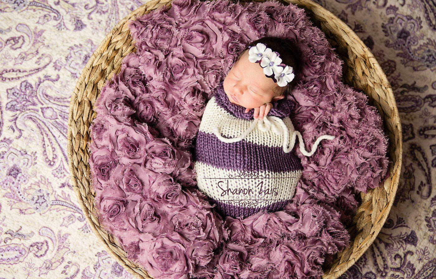 Purple Cream Newborn Knit Swaddle Sack - Beautiful Photo Props