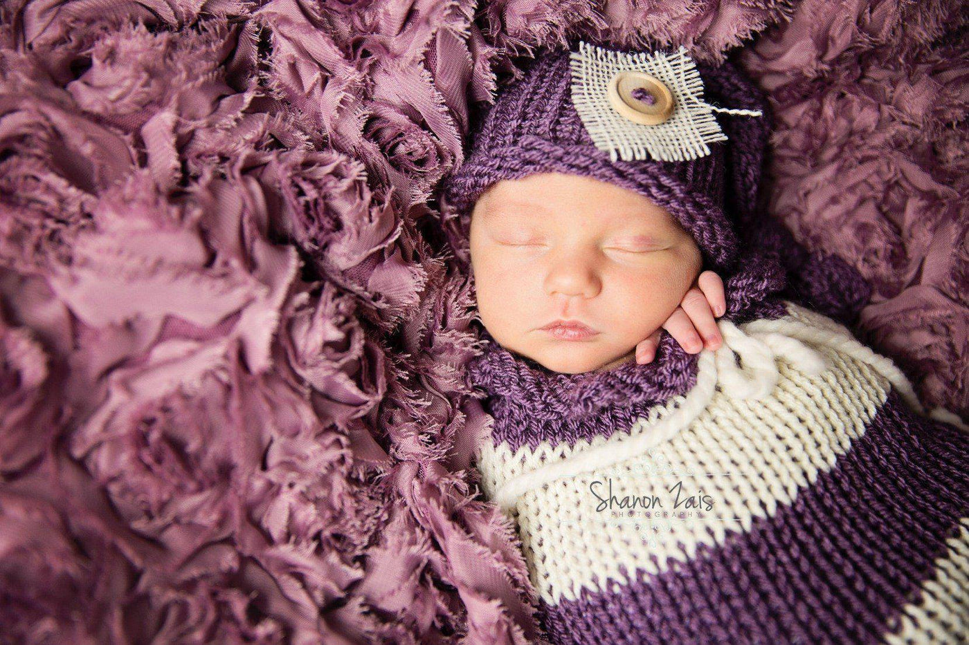 Purple Cream Newborn Knit Swaddle Sack - Beautiful Photo Props