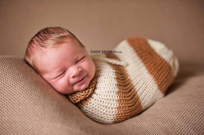 Camel Brown Cream Newborn Knit Swaddle Sack - Beautiful Photo Props