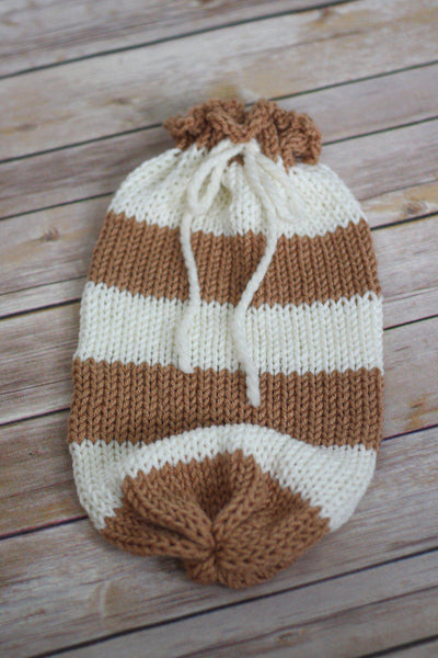 Camel Brown Cream Newborn Knit Swaddle Sack - Beautiful Photo Props