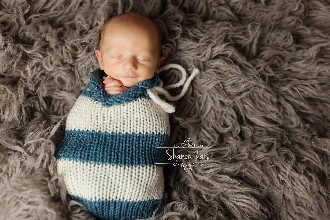 Dusty Blue Cream Newborn Knit Swaddle Sack - Beautiful Photo Props