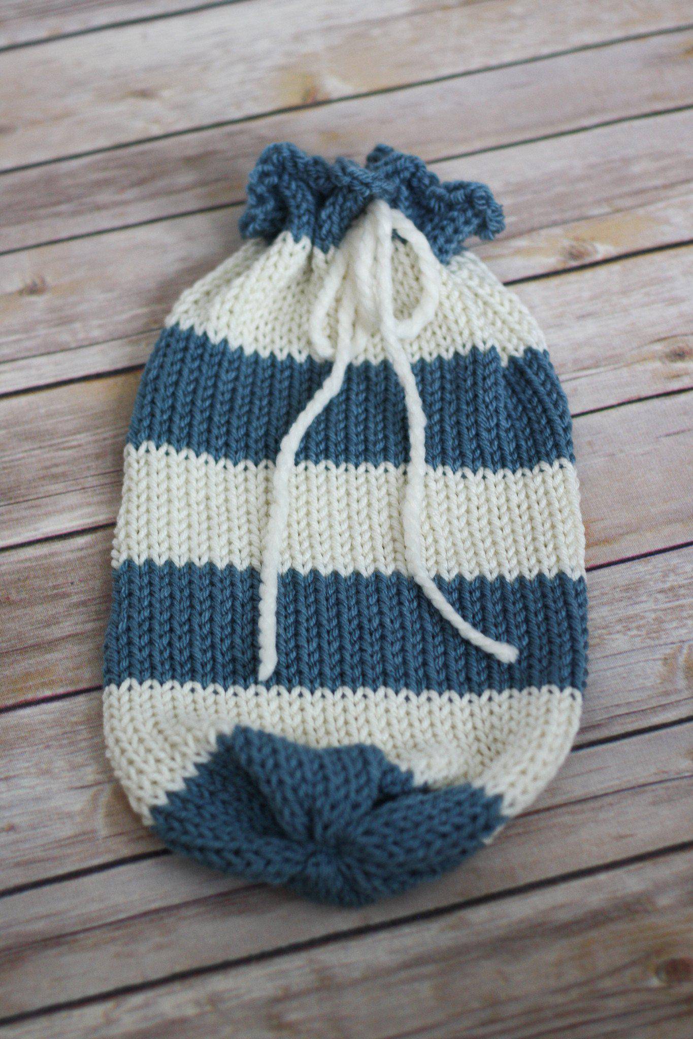 Dusty Blue Cream Newborn Knit Swaddle Sack - Beautiful Photo Props