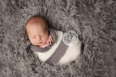 Gray Cream Newborn Knit Swaddle Sack - Beautiful Photo Props