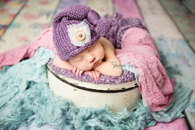 Purple Knit Newborn Pixie Slouch Hat - Beautiful Photo Props