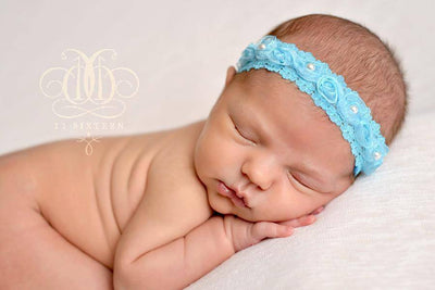 SET Turquoise Blue Headband and Stretch Knit Baby Wrap - Beautiful Photo Props