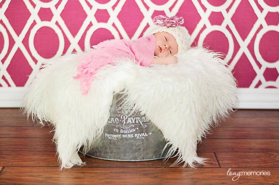 SET White Mongolian Fur and Cherry Blossom Hat Photography Prop Newborn Baby - Beautiful Photo Props